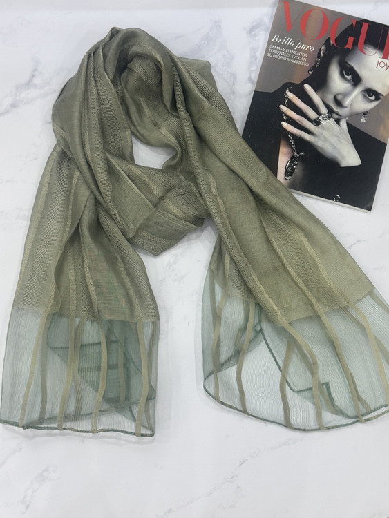 شال بهاره میله ای مجلسی سبز کمرنگ