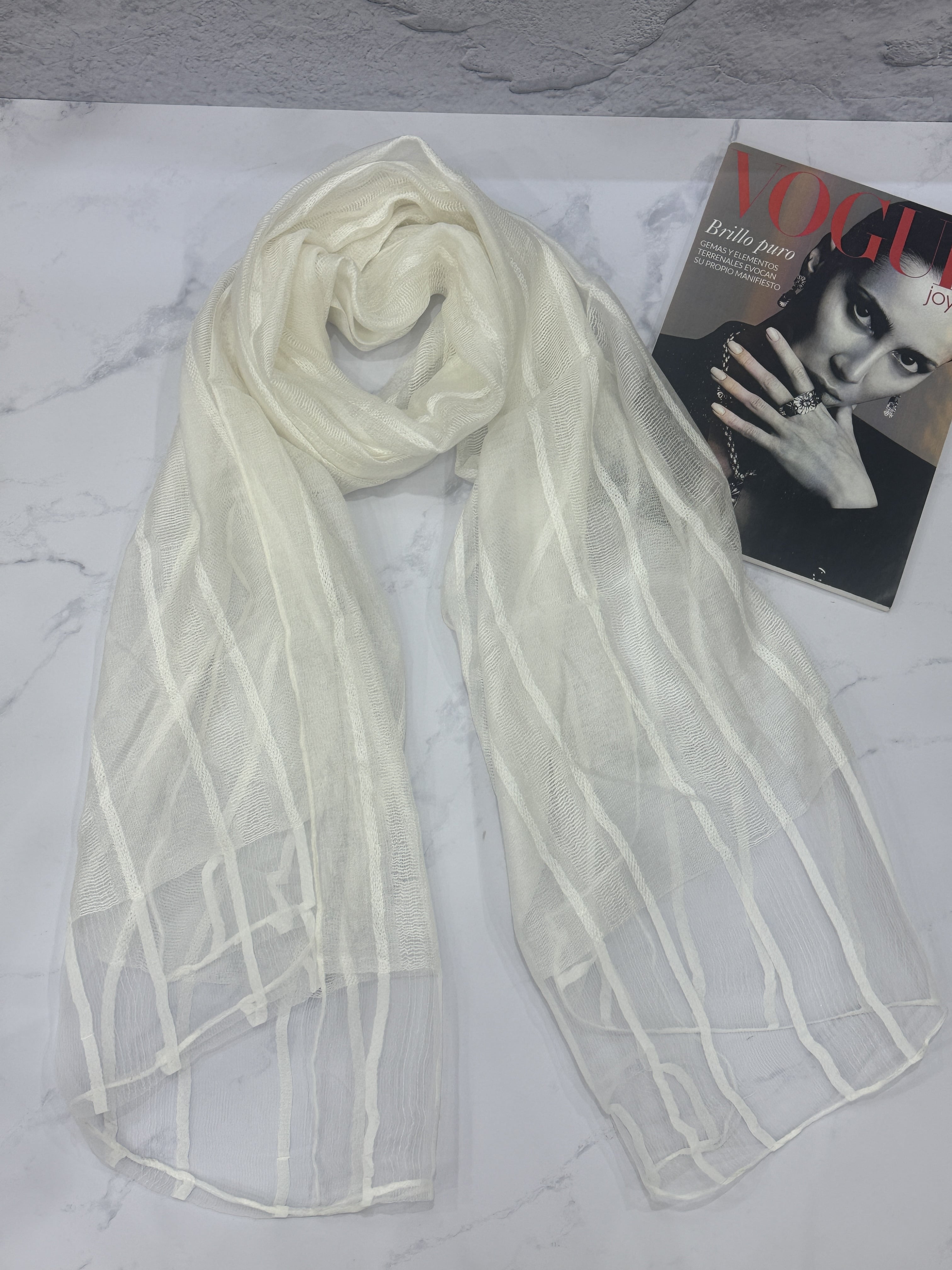 شال بهاره  میله ای مجلسی سفید